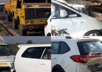 જામનગર-રાજકોટ હાઇવે પર ૭ વાહનો વચ્ચે સર્જાયો અકસ્માત