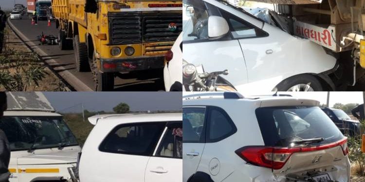 જામનગર-રાજકોટ હાઇવે પર ૭ વાહનો વચ્ચે સર્જાયો અકસ્માત