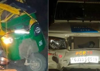 પોલીસની PCR વાન સાથે અથડાતા રીક્ષાનું પડીકું વળી ગયું, ત્રણનાં મોત