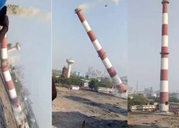 ….એ…પડી…સિક્કામાં મહાકાય ચીમની મિનિટોમાં જ જમીનદોસ્ત કરાઇ