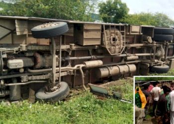 ઉનાથી રાજકોટ આવી રહેલ ST બસ પલ્ટી ગઈ…