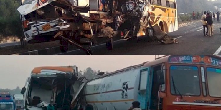 જાનની બસ ટેન્કર પાછળ ઘુસી ગઈ 3 ના મોત
