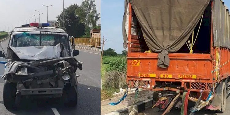 આરોપીને લઇને જઈ રહેલ પોલીસની ગાડીનો અકસ્માત