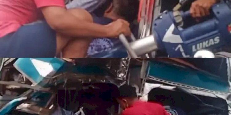 ટ્રકની પાછળ ટ્રેલર ઘુસી ગયું, ડ્રાઈવર અને ક્લીનરને બહાર કાઢતા કલાકો લાગી