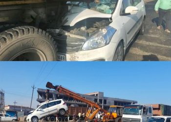 પુરપાટ ઝડપે જતી કાર કન્ટેનર પાછળ ઘુસી ગઈ