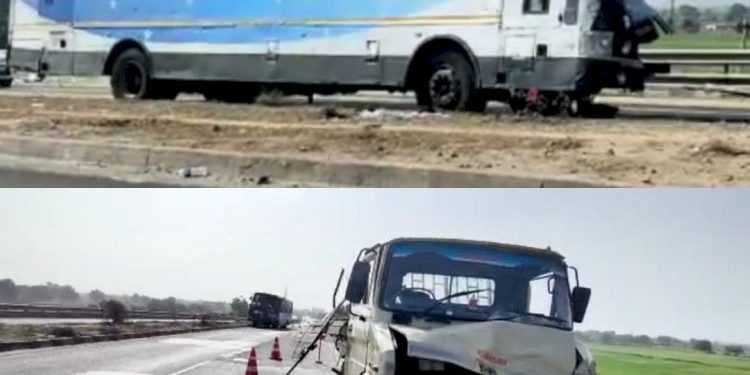 S.T.બસ અને ટેમ્પો વચ્ચે અકસ્માત બાદ એસટી બસની હાલત જોવા થઇ