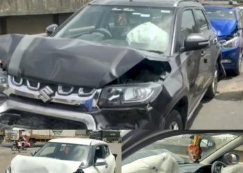 ટેમ્પો અને ઈક્કો ચાલકે અચાનક બ્રેક મારતા પાછળ આવતી 6 કારો એક પછી એક અથડાઇ