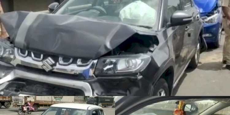 ટેમ્પો અને ઈક્કો ચાલકે અચાનક બ્રેક મારતા પાછળ આવતી 6 કારો એક પછી એક અથડાઇ