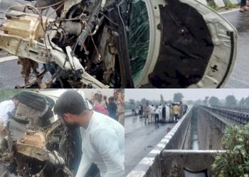 કાર ડિવાઈડર સાથે અથડાઈ જતા અકસ્માત, કારના કટકા થઇ રસ્તા પર વિખેરાયા 