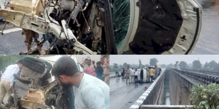 કાર ડિવાઈડર સાથે અથડાઈ જતા અકસ્માત, કારના કટકા થઇ રસ્તા પર વિખેરાયા 