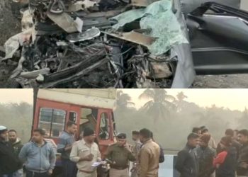 કન્ટેનર અને કાર વચ્ચે અકસ્માત, 4 ના કમકમાટીભર્યા મોત